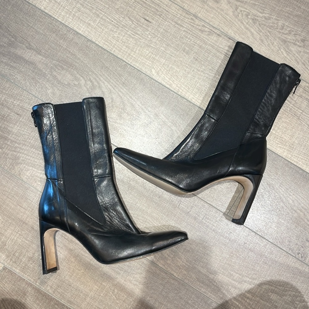 Sqaure Toe Black Leather Boots